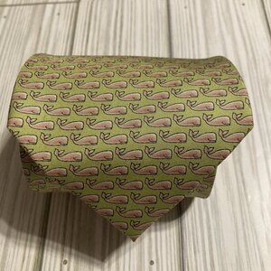 Sero New England Classics Silk Neck Tie Green Nautical Pink Whale Print